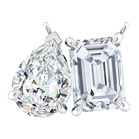 AGI Certified Lab-Grown Emerald-Cut &amp; Pear Diamond Two-Stone Pendant in 14K White Gold – Choice of 1ctw or 2ctw