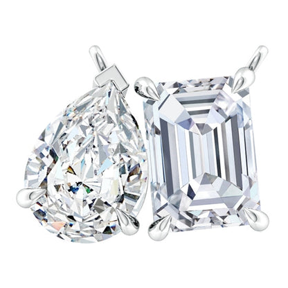 AGI Certified Lab-Grown Emerald-Cut &amp; Pear Diamond Two-Stone Pendant in 14K White Gold – Choice of 1ctw or 2ctw