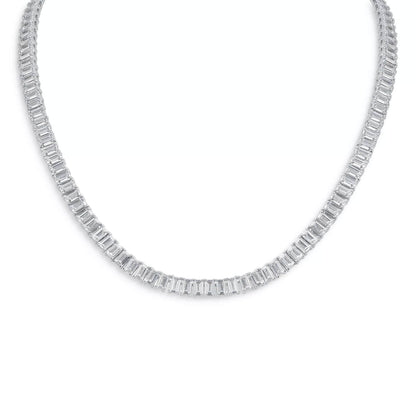 Emerald-cut created moissanite tennis necklace in 14K gold overlay, 30 CTW, 18 inches