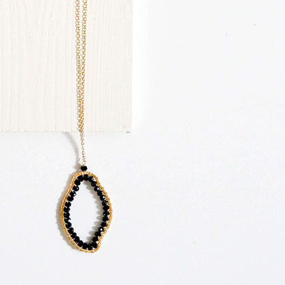 Black Spinel freestyle gold pendant and earrings set