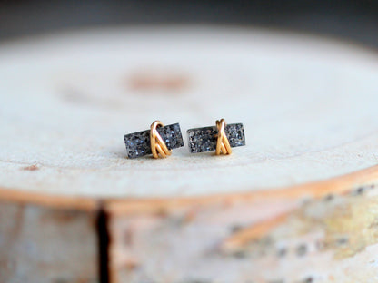 Baguette Studs - Black Sunstone