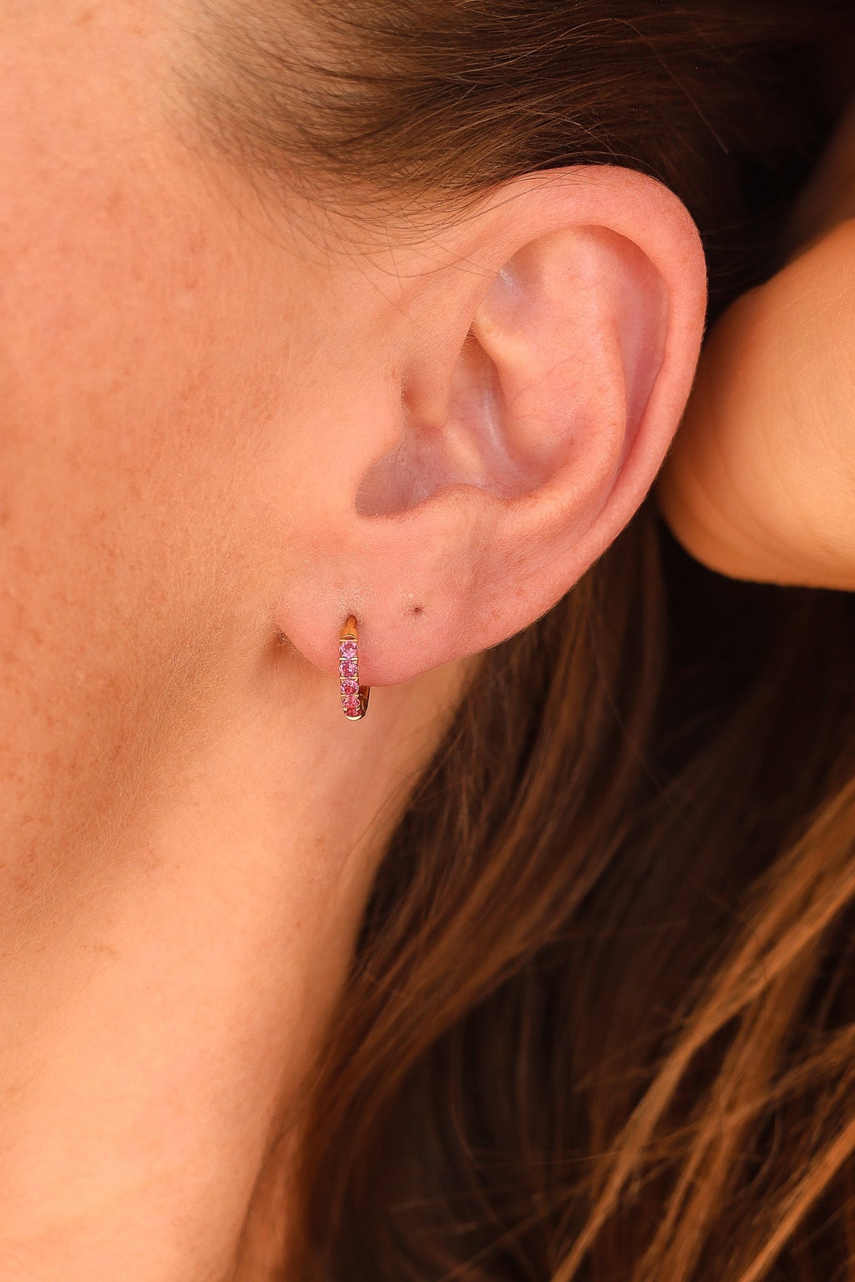 Micro Crystal Hoop in Pink