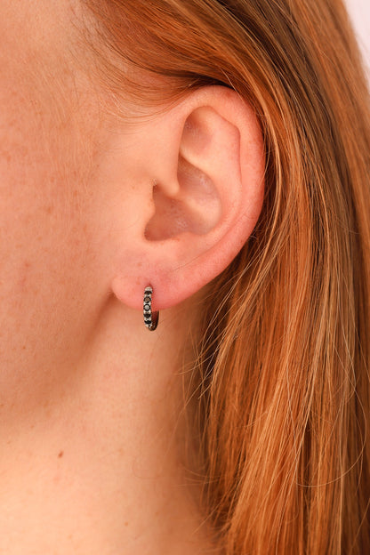 Micro Crystal Hoop in Black