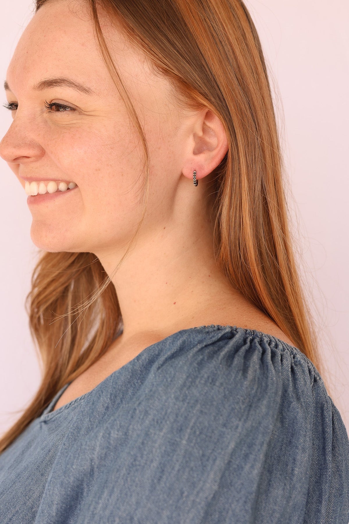 Micro Crystal Hoop in Black