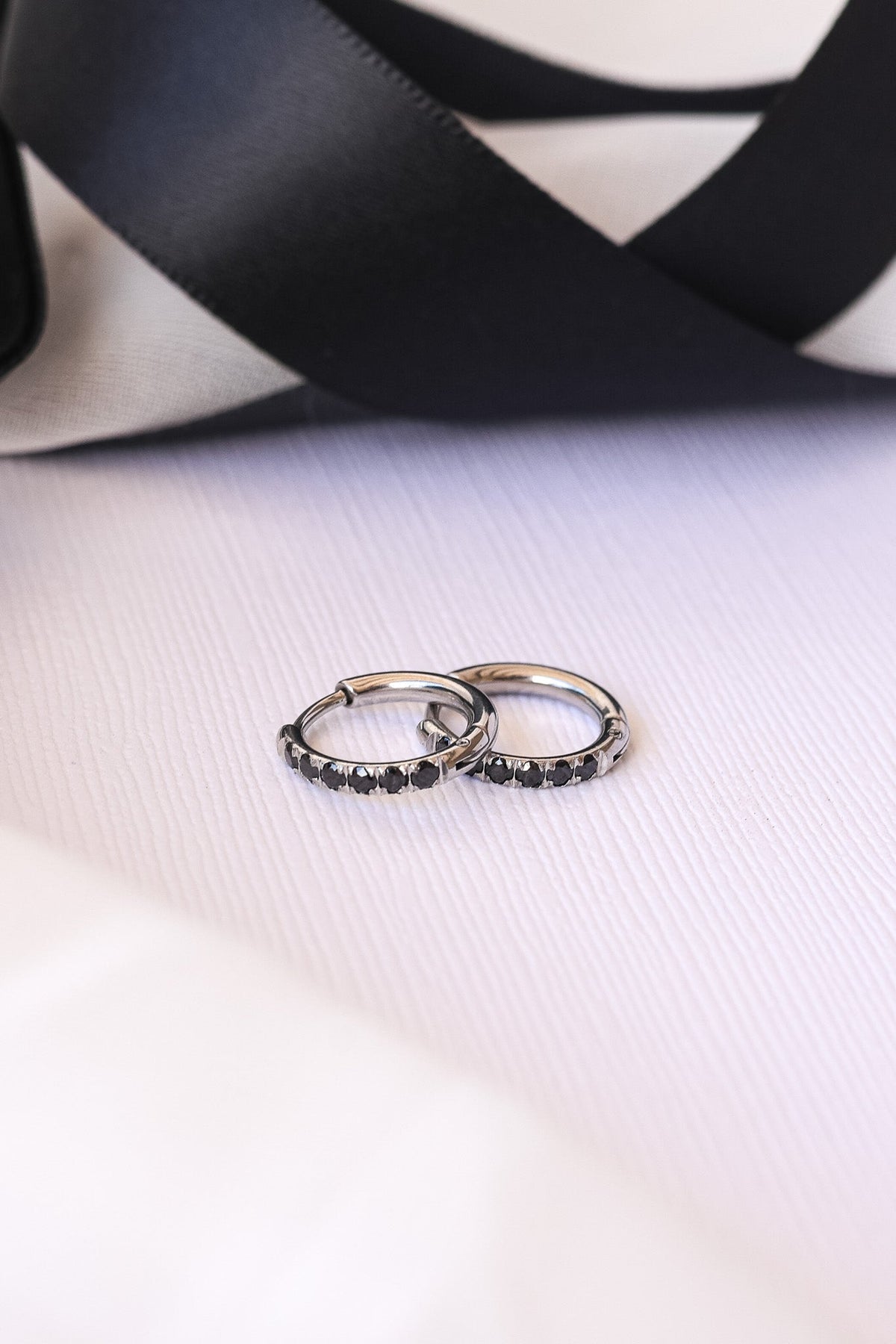 Micro Crystal Hoop in Black
