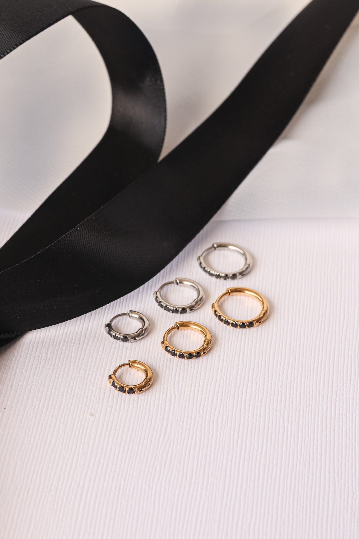 Micro Crystal Hoop in Black