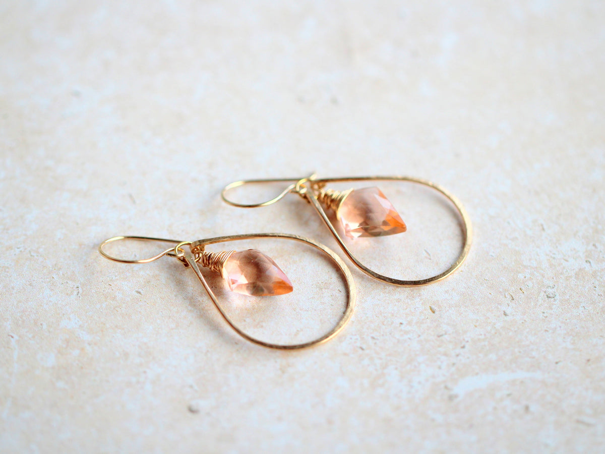 Arrow Hoop Earrings -  Rosé Quartz