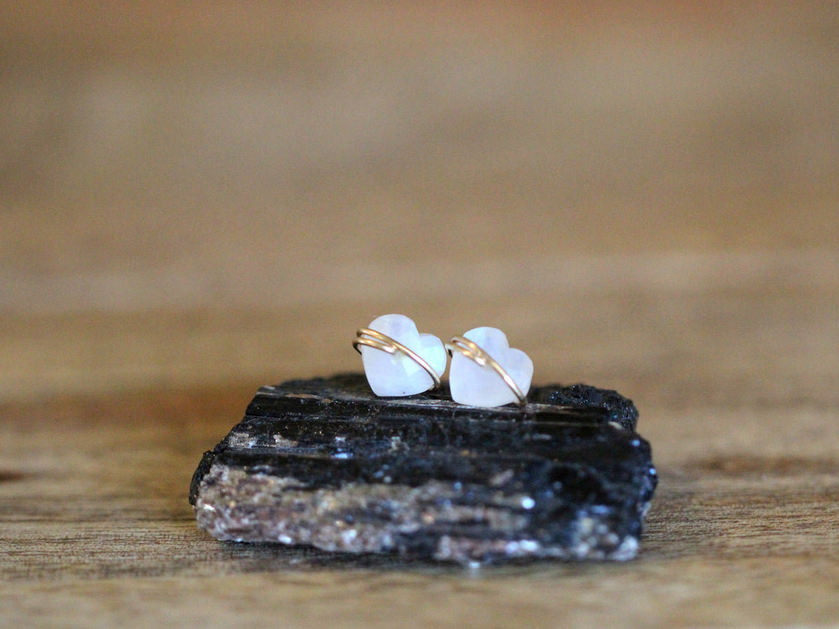 Heart Studs - Moonstone