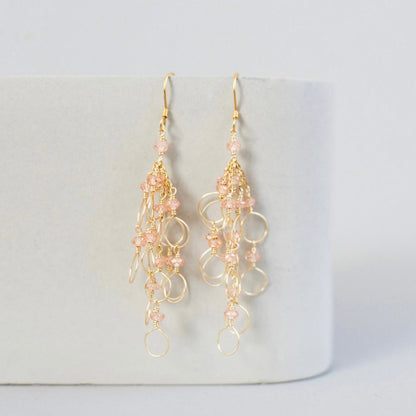 Champagne Quartz Gold Chain Loop Earrings