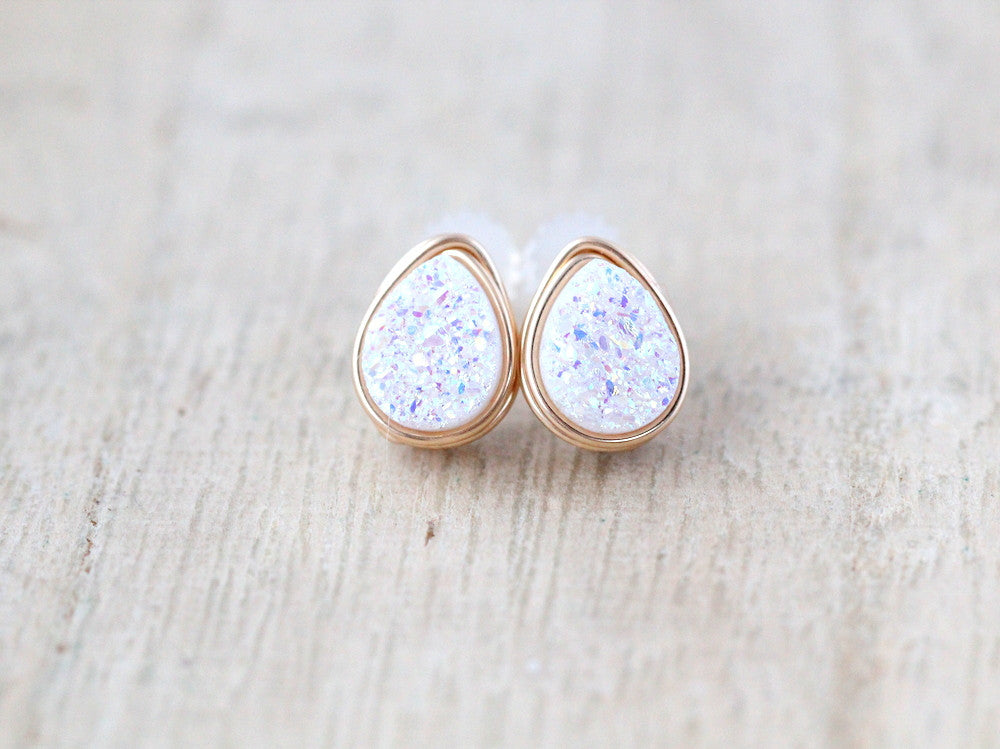 Druzy Teardrop Studs - Confetti Cream