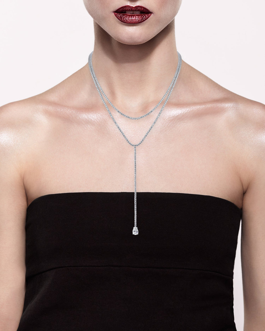 Round CZ Double Layered Y-Necklace