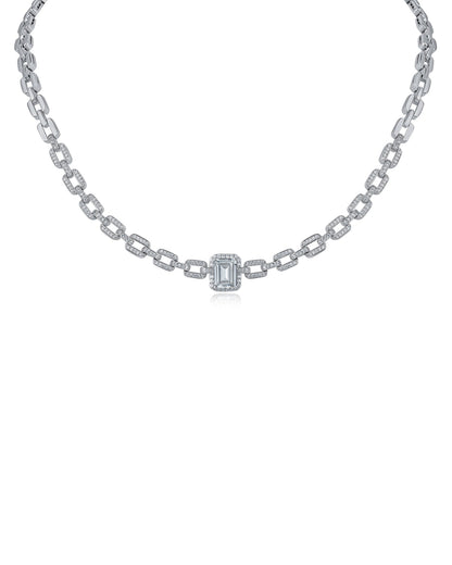 Pave and Emerald CZ Link Necklace