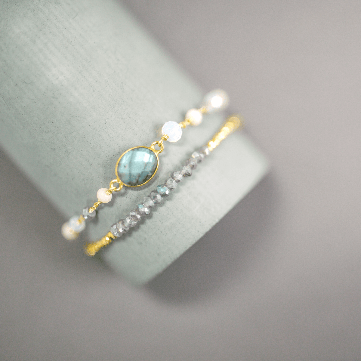 Labradorite Adjustable Stacking BraceletOur super simple bracelets are the ultimate arm candy and completely adjustable to fit anyone. Gorgeous alone or stacked. We&