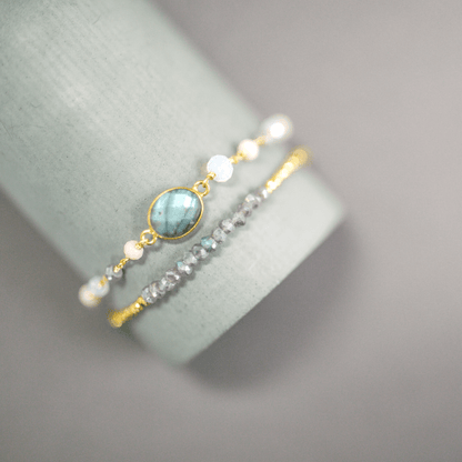 Labradorite Adjustable Stacking BraceletOur super simple bracelets are the ultimate arm candy and completely adjustable to fit anyone. Gorgeous alone or stacked. We&