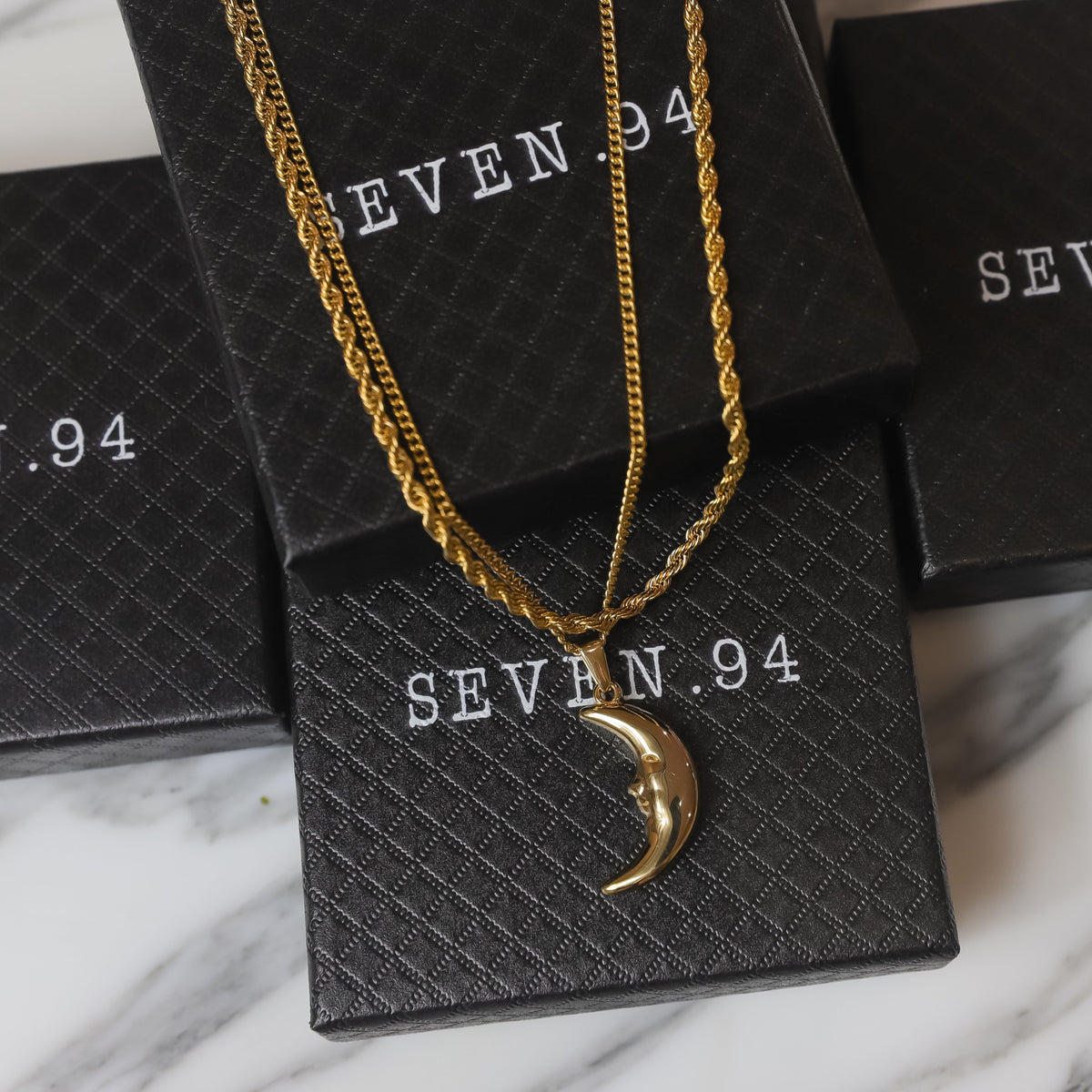 Crescent Moon Pendant Necklace Set