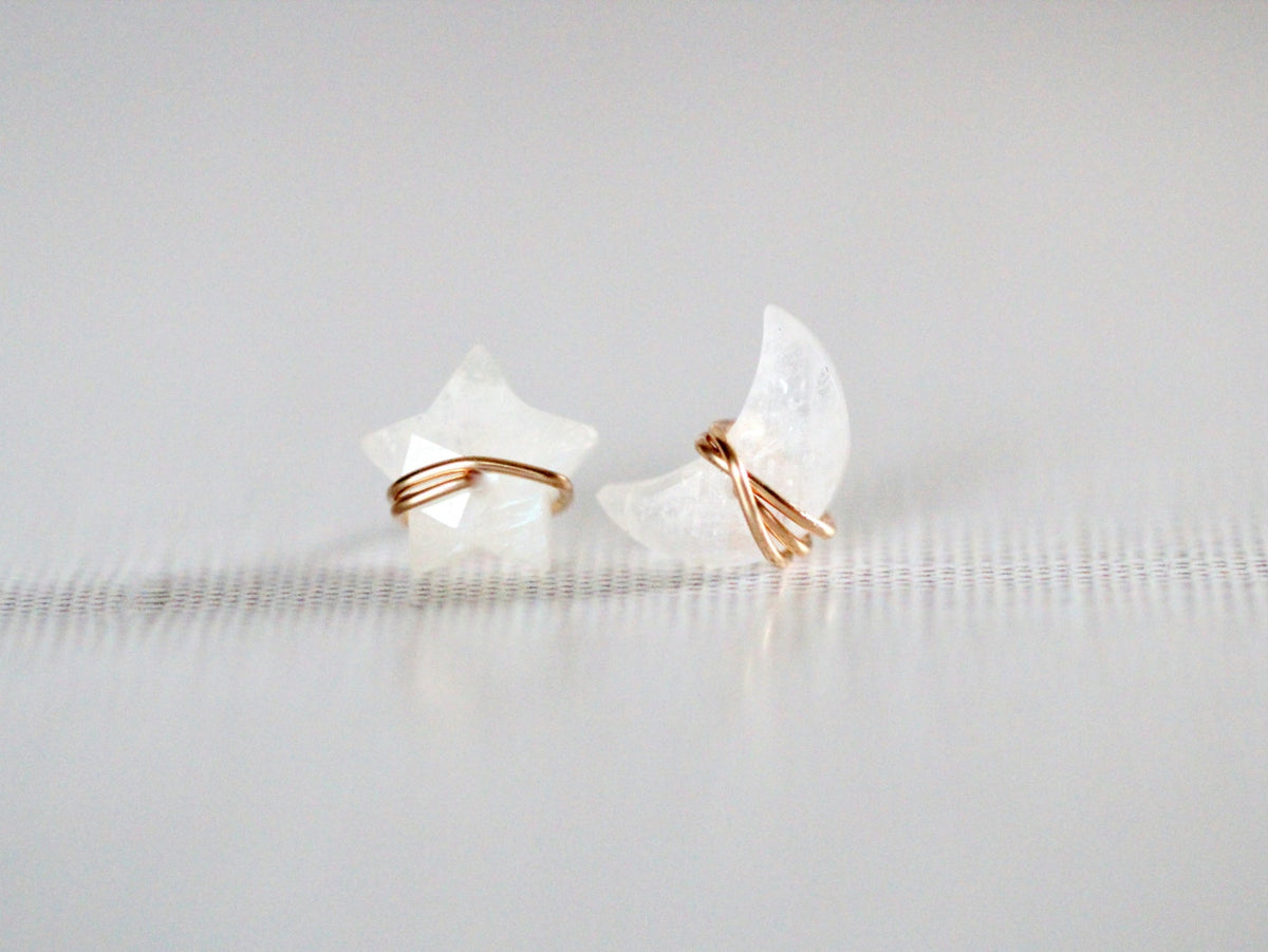 Moonbeam &amp; Stardust Studs - Moonstone