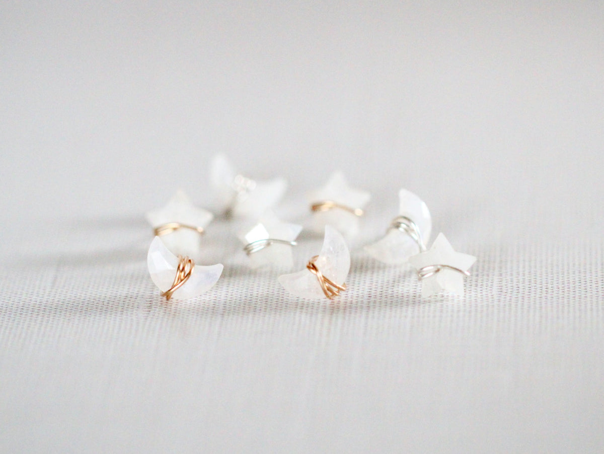 Moonbeam &amp; Stardust Studs - Moonstone