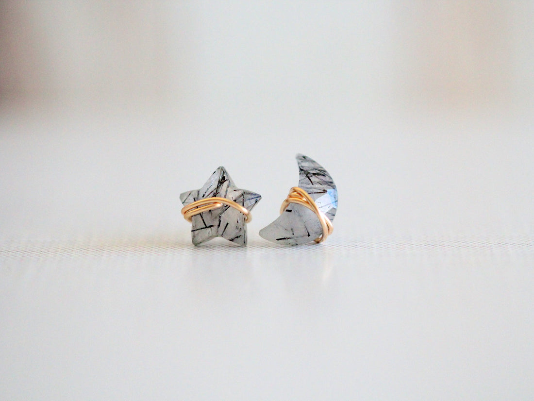 Moonbeam &amp; Stardust Studs - Rutilated Quartz