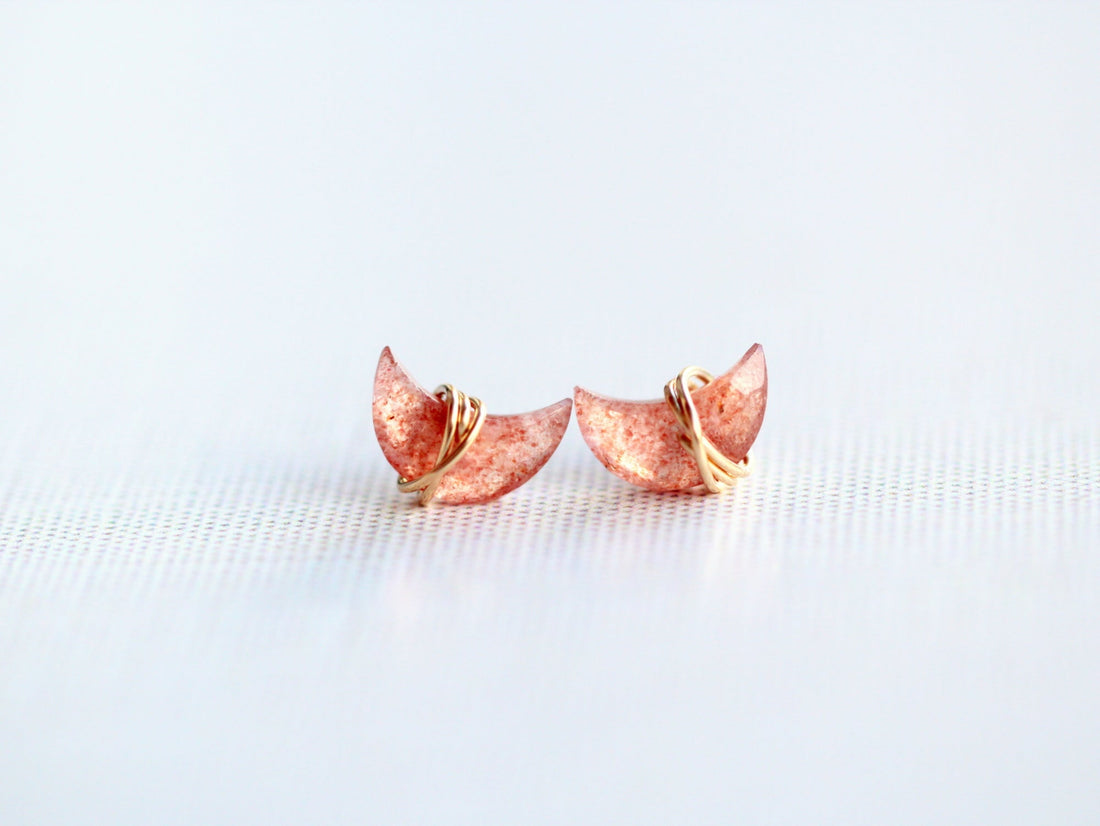 Moonbeam &amp; Stardust Studs - Strawberry Quartz