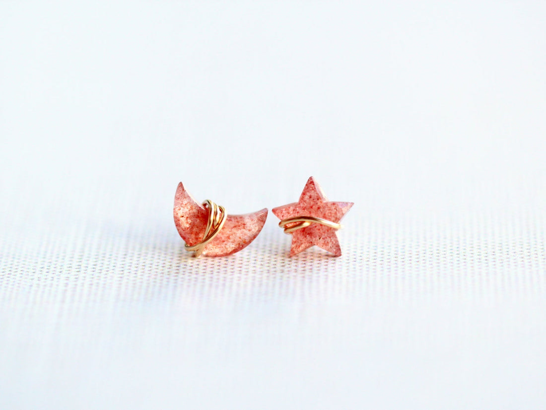 Moonbeam &amp; Stardust Studs - Strawberry Quartz