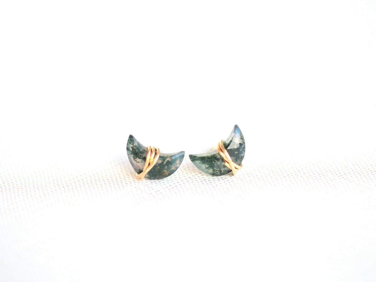 Moonbeam Studs - Moss Agate
