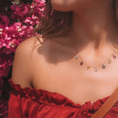 Gold Rainbow Sparkler NecklaceHand-crafted to perfection, our Rainbow Sparkler Necklace is adorned with 7 dazzling gemstones meticulously placed on a delicate gold chain. Featuring aquamarine, peNecklacesPARKEN JEWELRYVettedArcGold Rainbow Sparkler Necklace