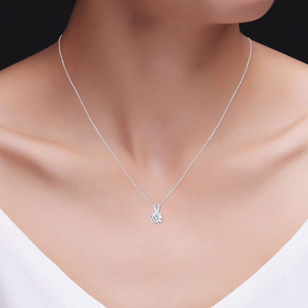 0.80 CTW moissanite solitaire necklace in 14k gold, full pendant and chain view