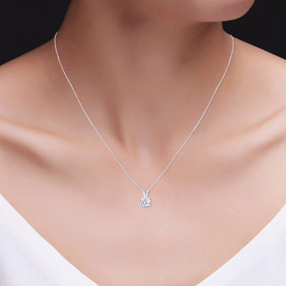 0.80 CTW moissanite solitaire necklace in 14k gold, full pendant and chain view