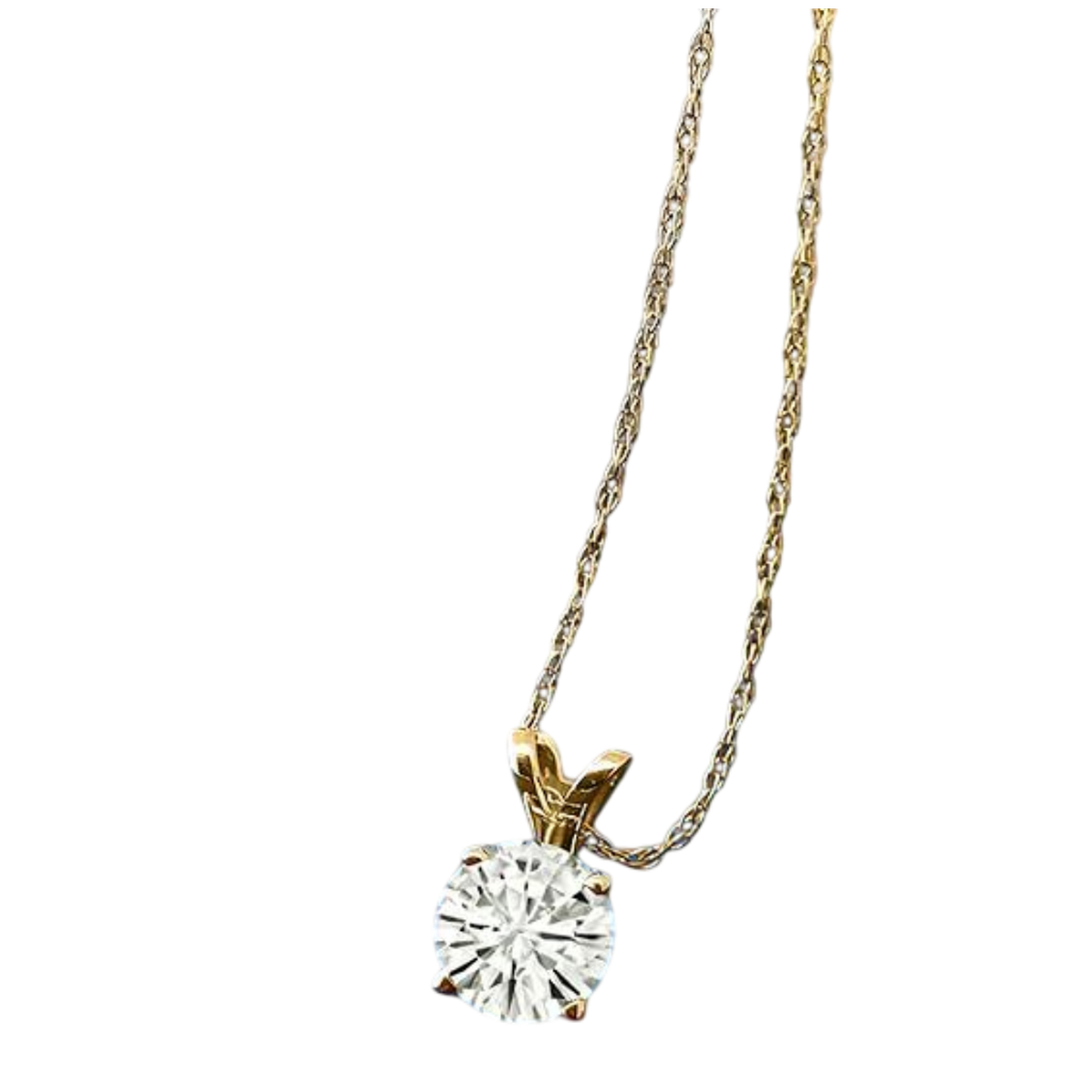 White gold moissanite solitaire pendant necklace with polished four-prong setting