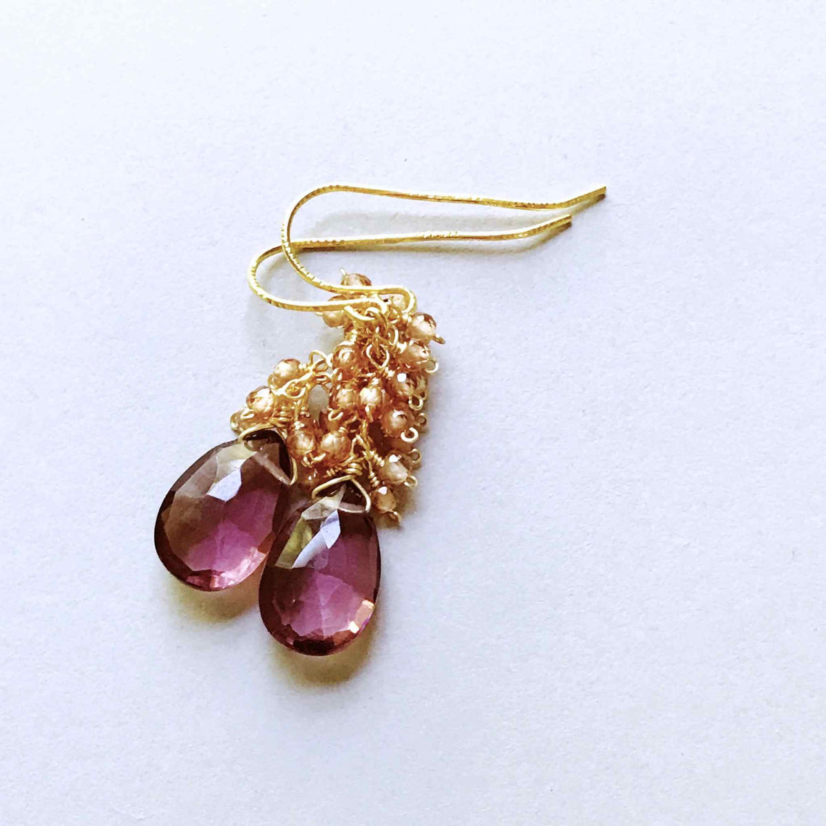 White Chalcedony Bala EarringsShimmering white stones topped with a rainbow cluster of gems.
- 1.25" long- French hooks- 14k gold plated .925 fine Italian sterling silver- Made in the USA in our EarringsPARKEN JEWELRYVettedArcWhite Chalcedony Bala Earrings