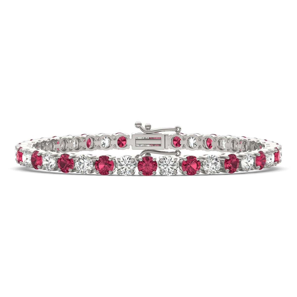 7.50 CTW AGI Certified Lab Created Ruby &amp; Diamond Tennis Bracelet in 14K White Gold Overlay
