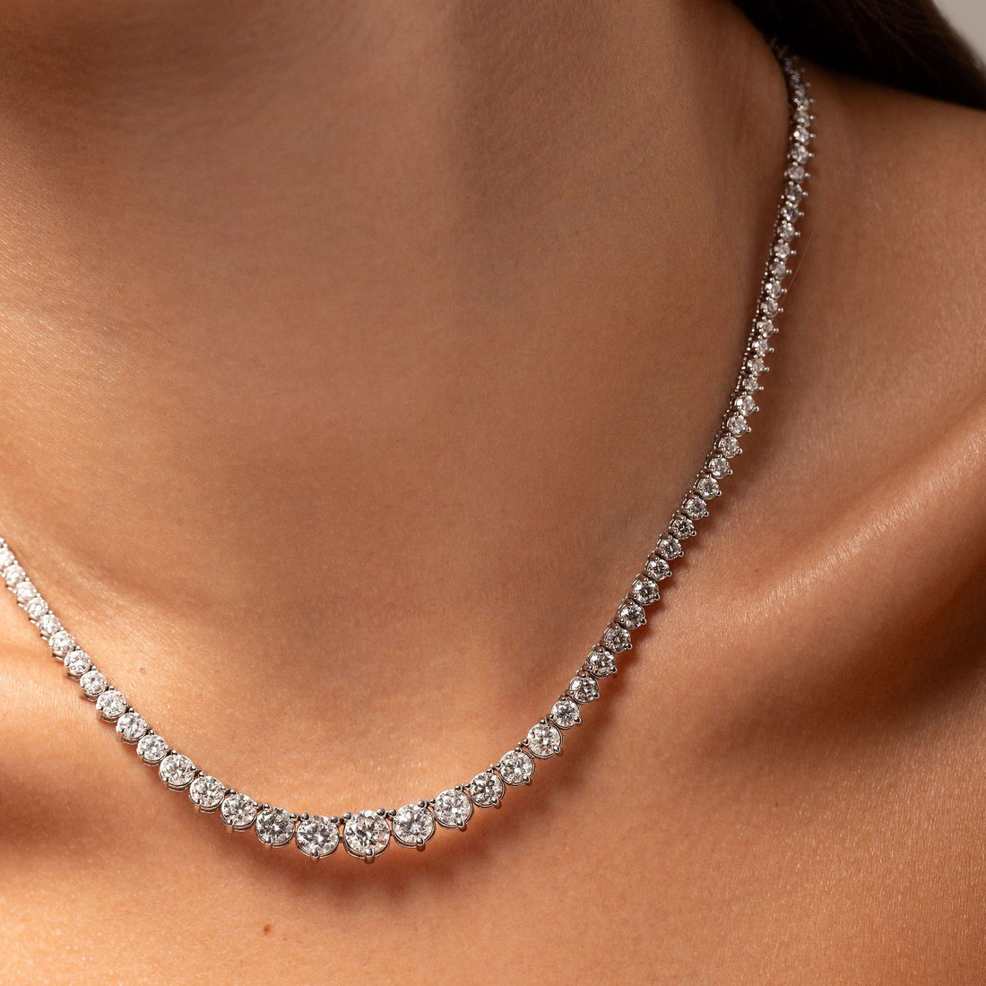 15 CTW Created Moissanite Graduated Tennis Necklace - G-H Color, SI Clarity