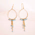 Aquamarine mini swing hoop earrings with delicate gemstone chains on gold plated sterling silver hoops
