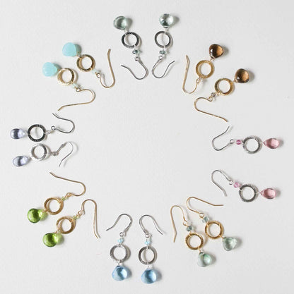 Aquamarine quartz earrings 1.5 inch rhodium plated sterling silver French hooks