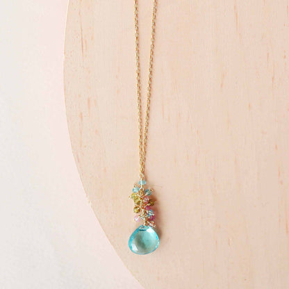 Aquamarine Quartz silver raindrop cluster necklace with sterling silver chain and spring ring clasp