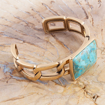 Athena Blue Turquoise Golden Cuff Bracelet