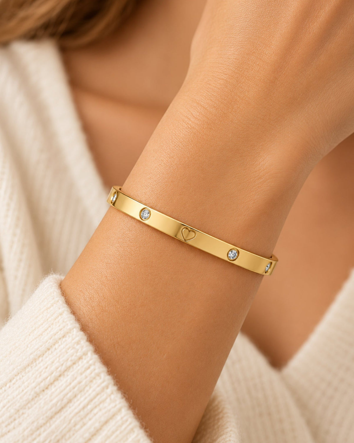 Gold Filled Heart Diamond Bangle