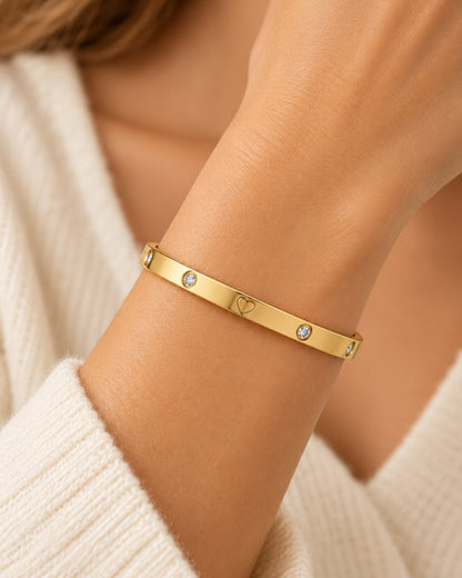 Gold Filled Heart Diamond Bangle