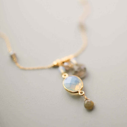 Bezel necklaces with bezel set gemstones on delicate gold chains
