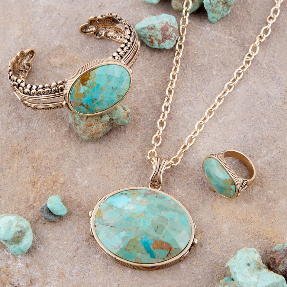 Blue Turquoise Long Golden Chain Necklace