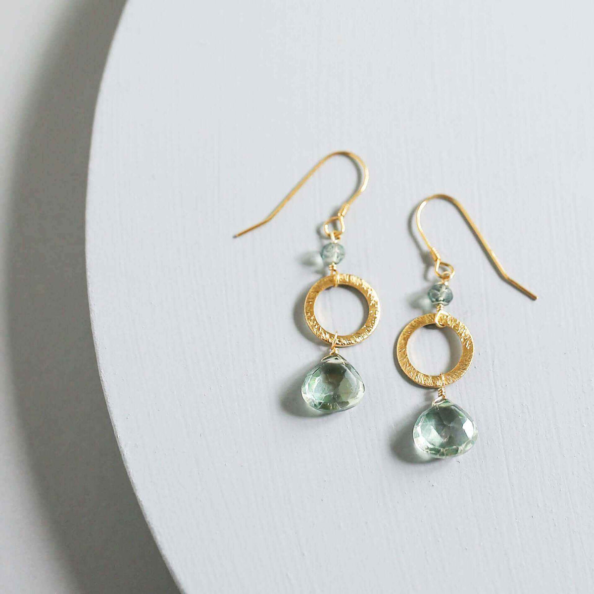 Green Amethyst earrings with rhodium plated sterling silver and French hooks
