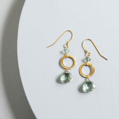 Green Amethyst earrings with rhodium plated sterling silver and French hooks