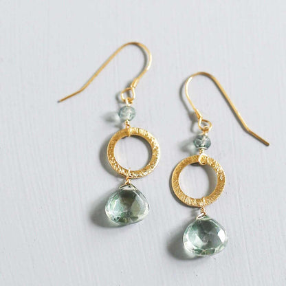 Green Amethyst earrings with rhodium plated sterling silver and French hooks, 1.5 inches long