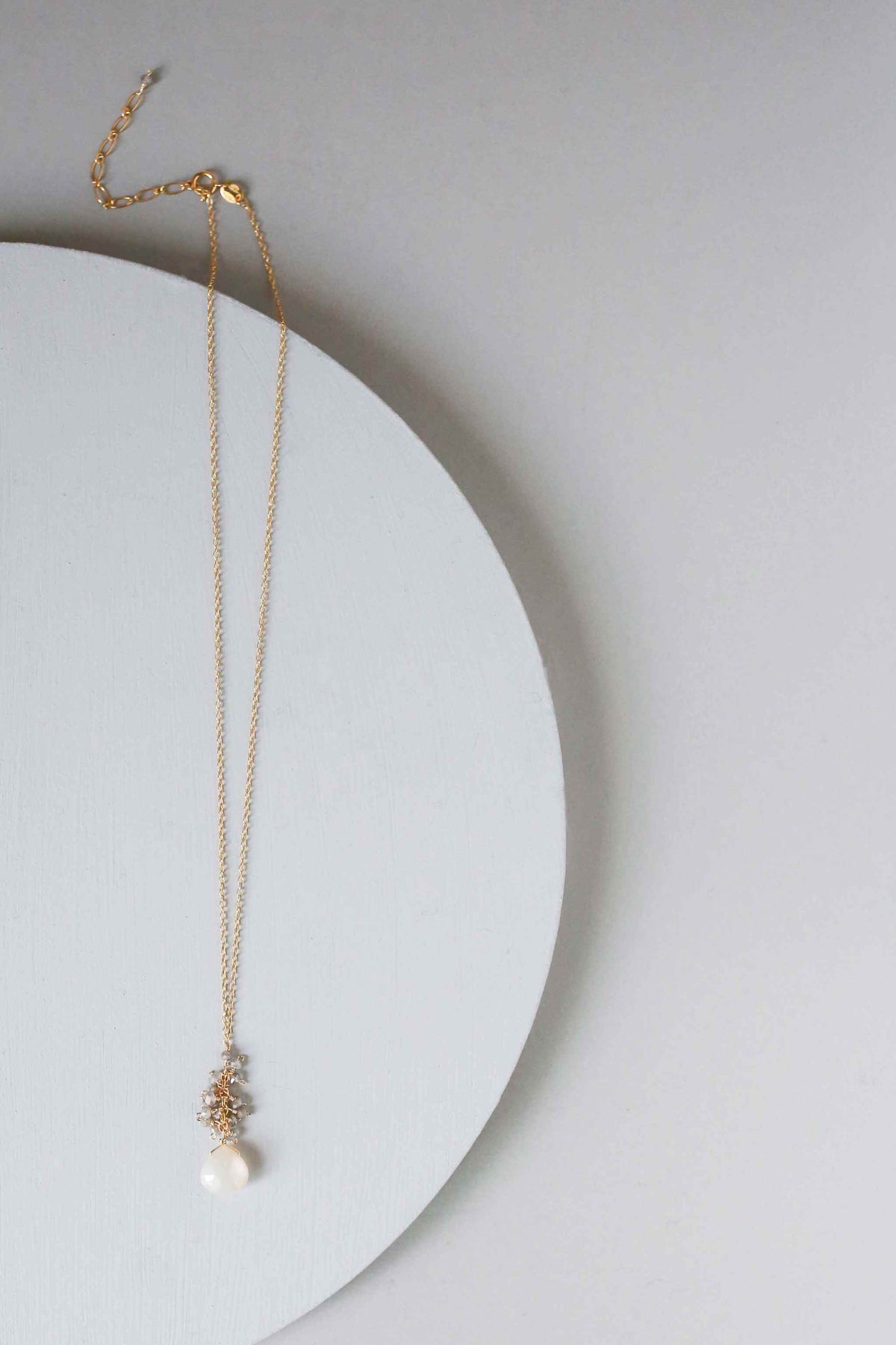 White chalcedony silver cluster necklace with labradorite gemstones and sterling silver chain