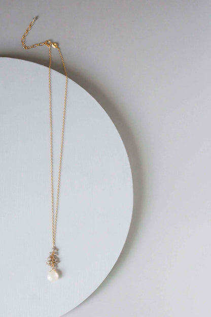 White chalcedony silver cluster necklace with labradorite gemstones and sterling silver chain