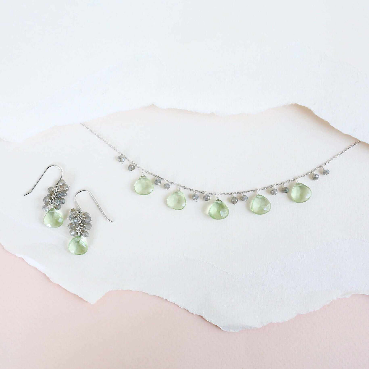Green Amethyst Silver Sparkler NecklaceA stunning strand of shimmering stones with shades of Green Amethyst (a.k.a prasiolite) paired with mini Labradorite gems. Necklace measures 16-18" with 2" extensionNecklacesPARKEN JEWELRYVettedArcGreen Amethyst Silver Sparkler