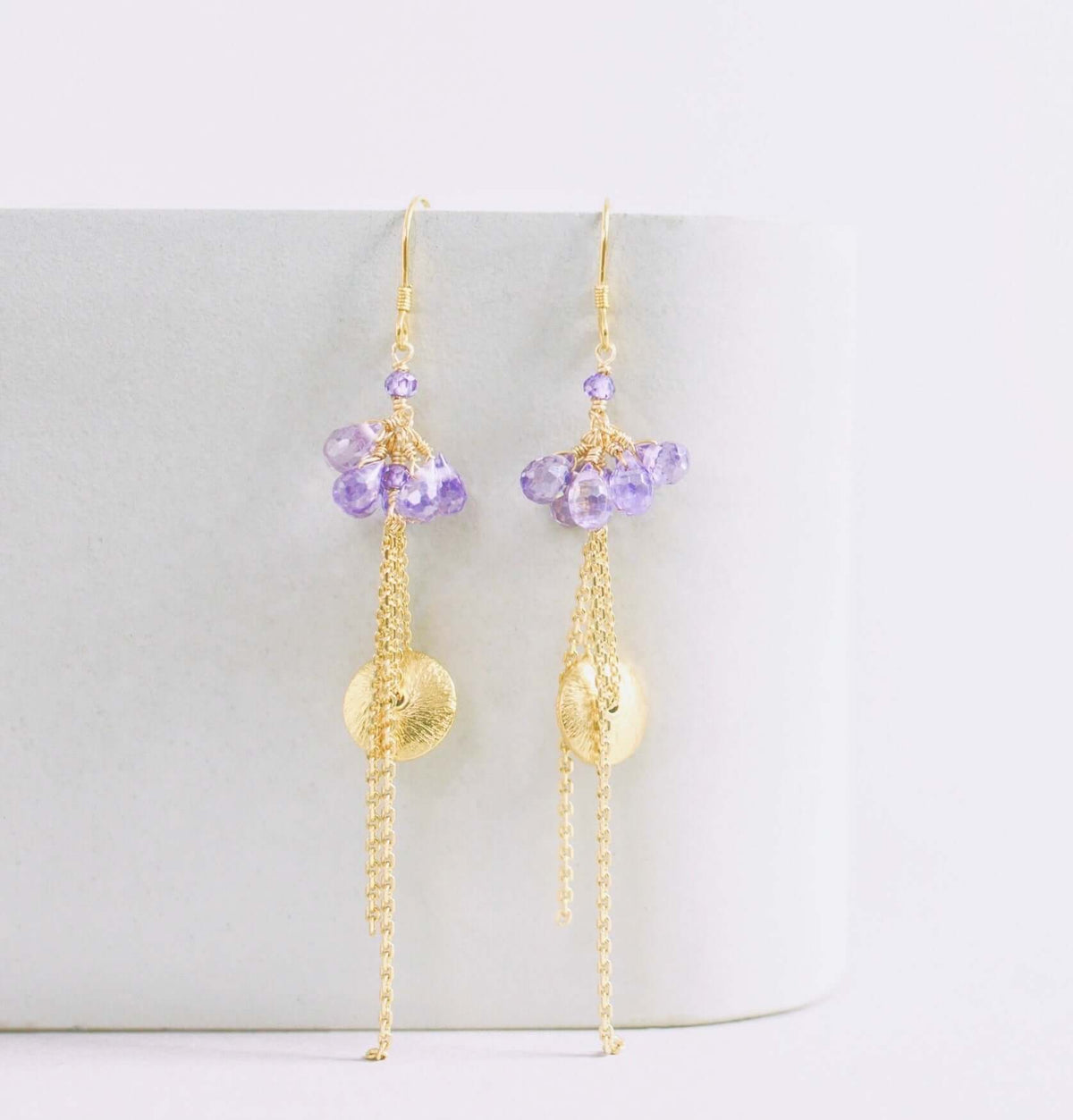 Amethyst En Pointe EarringsInspired by ballerinas, all of the earrings in this collection are gracefully designed to "dance" with the light.
- Amethyst briolette gemstones- 3" long
- French hoEarringsPARKEN JEWELRYVettedArcAmethyst En Pointe Earrings