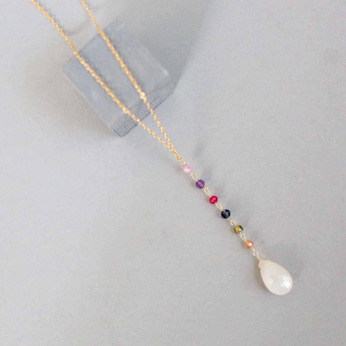 White Chalcedony Rainbow Yoga PendantYoga pendants are designed for total simplicity.
- White Chalcedony gemstones paired with multi color accent stones- 18-20" long with a 2" extender chain- Y pendant NecklacesPARKEN JEWELRYVettedArcWhite Chalcedony Rainbow Yoga Pendant