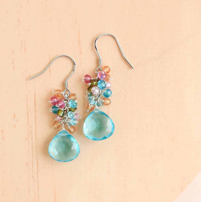White Chalcedony Bala EarringsShimmering white stones topped with a rainbow cluster of gems.
- 1.25" long- French hooks- 14k gold plated .925 fine Italian sterling silver- Made in the USA in our EarringsPARKEN JEWELRYVettedArcWhite Chalcedony Bala Earrings