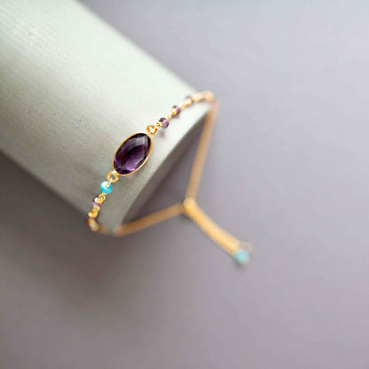 Amethyst Adjustable Gemstone BraceletThe ultimate arm candy and completely adjustable to fit anyone. Made with sparkling amethyst gemstones. Gorgeous alone or stacked. We&